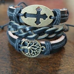(3) handmade leather bracelets NWOT